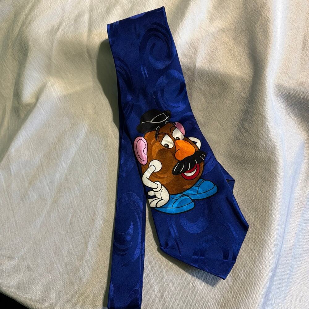 Vintage Mr. Potato Head Blue Swirl Pattern Necktie (1995) Silk